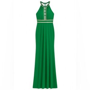 Xscape Emerald Green Beaded Prom Dress Formal Evening Gown Halter Black Tie Sz 2